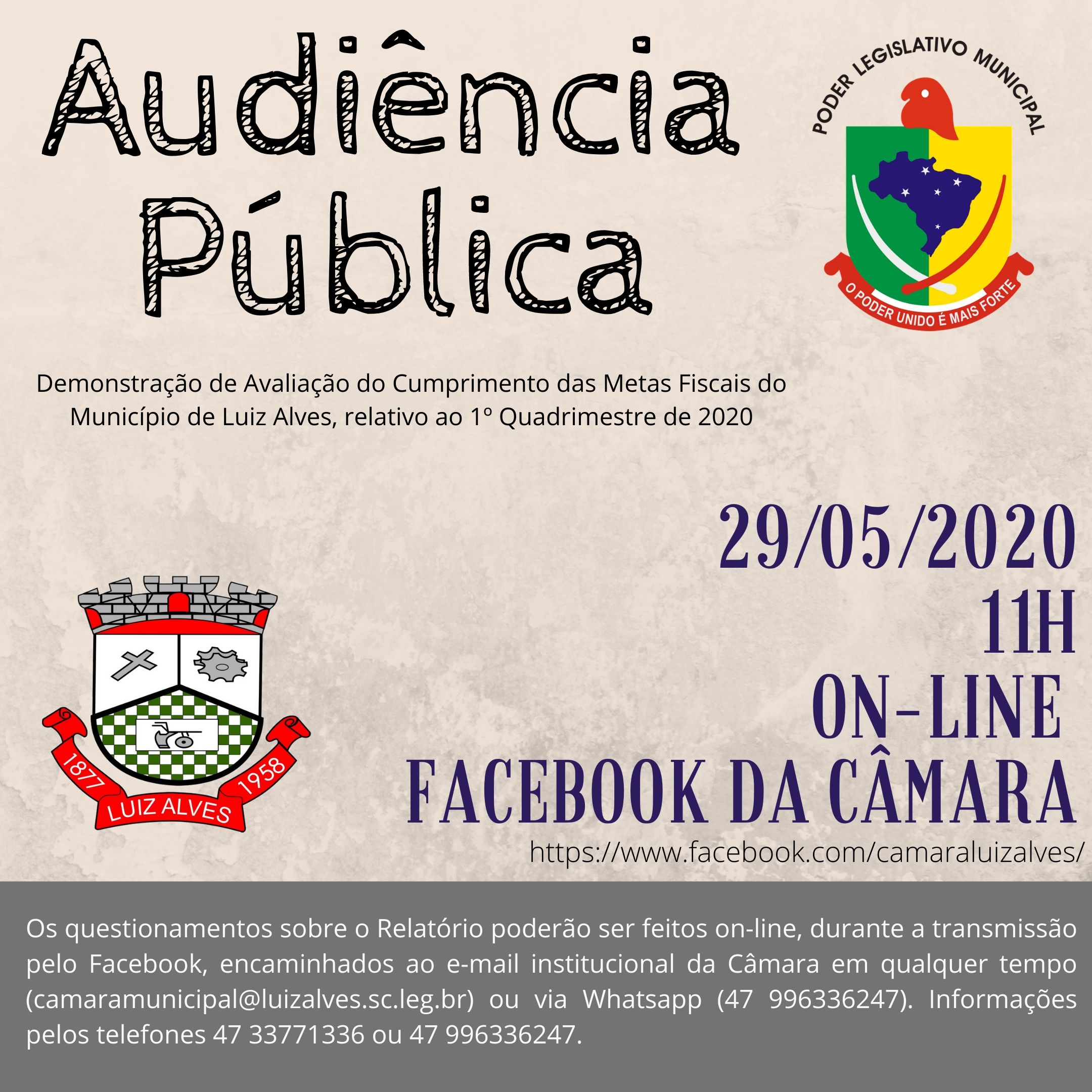 Câmara realizará Audiência Pública On - Line